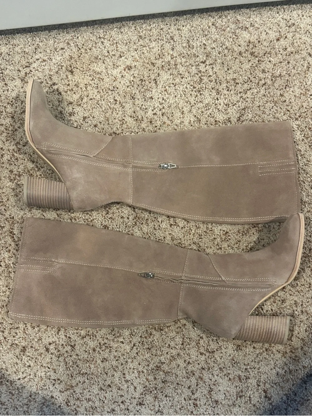 Dolce Vita Taupe Knee-High Suede Block Heel Boots